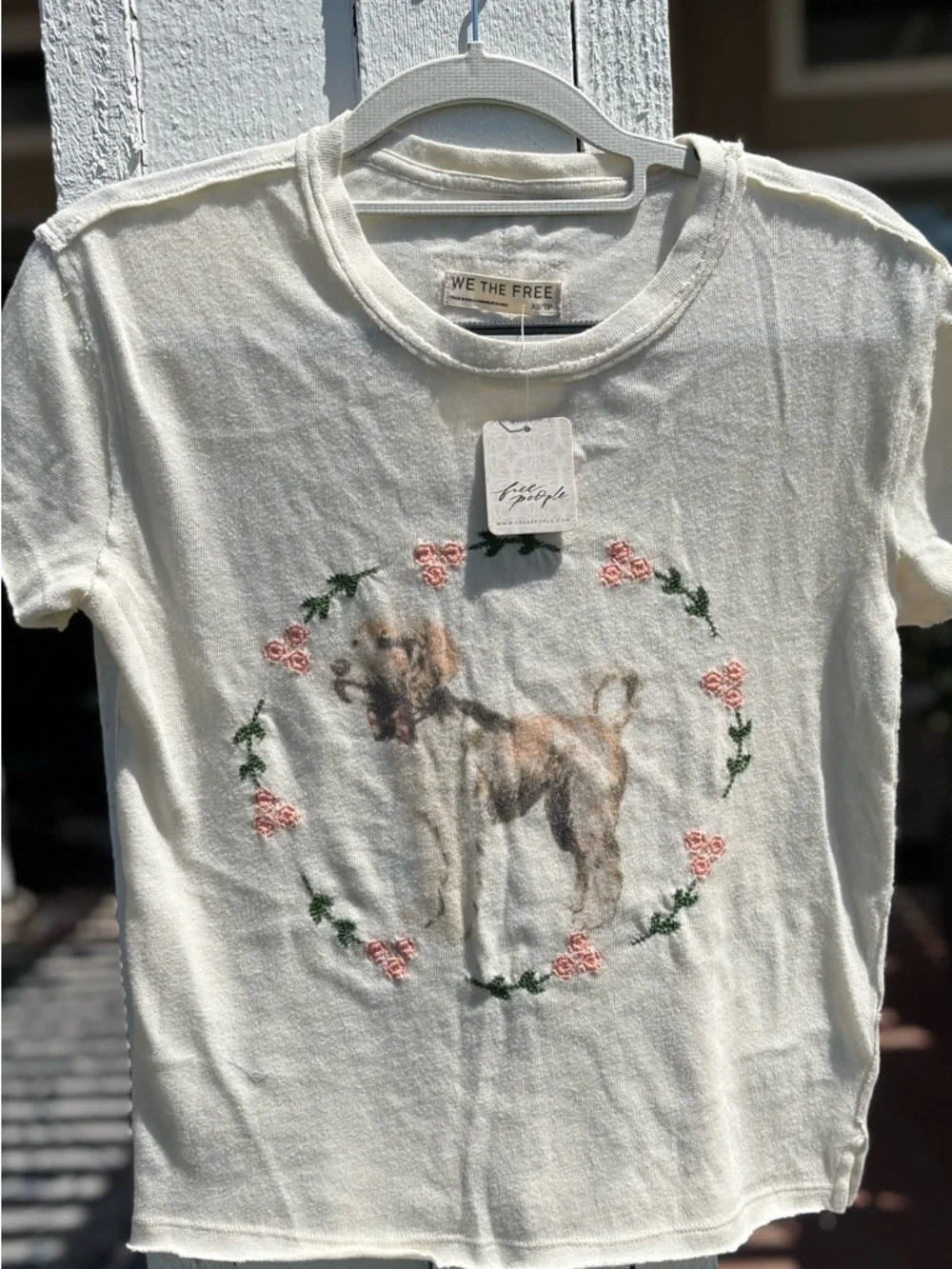 NWT! Free People We The Free Doodle Ivory Embroidered Tee‎ ~ XS